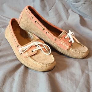 Sebago coral and tan boat shoes